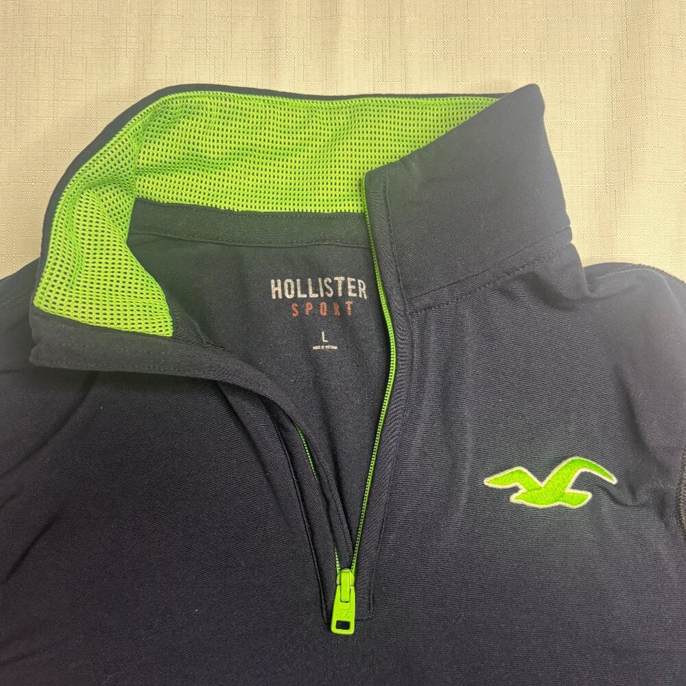 Hollister Men’s Large Navy and Lime Performance Quarter Zip Pullover Sport L - Picture 3 of 6
